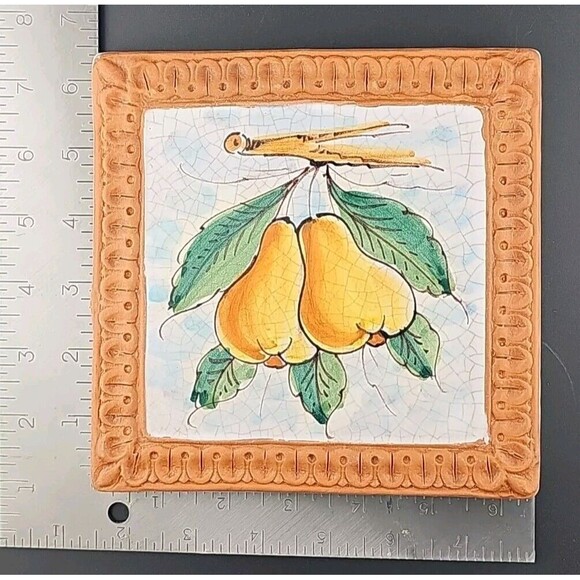 Horchow Italian Glazed Terracotta 6.5" Pear Fruits Wall Art Tiles Italy - 2 lbs - Picture 7 of 7